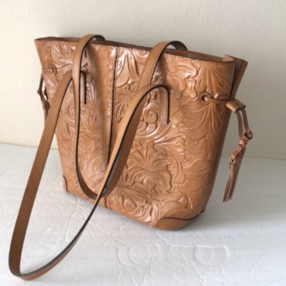 Patricia Nash Kemble Tote Biscuit Brown Tooled Leather Shoulder Handbag - Picture 7 of 13